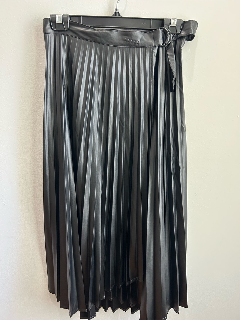 Zara Pleated Faux Leather Midi Skirt - Black